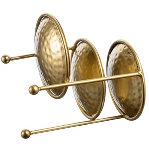 Juego de bandejas de servir redondas de metal dorado martillado a mano, estilo glamuroso, plato de exhibición - Product Image 3