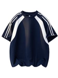 T-shirt décontracté et tendance pour homme, à rayures, col rond, manches courtes, tricoté 100% coton écologique 180g, coupe ample en jersey - Product Image 3