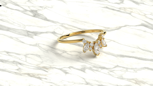 Anillo de compromiso y boda de lujo para mujer, de oro macizo de 18 quilates, con diamantes marquise y redondos, banda curva y diseño de racimo de rayos de sol - Regalo de moda - Product Image 3