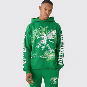 Conjunto Deportivo de Sudadera con Capucha y Pantalones Jogger de Algodón Verde, Estampado, Estilo Urbano, para Hombre, Otoño, con Bolsillos Laterales, Corte Regular, en Oferta - Product Image 3