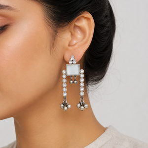 Trendy Classic Bell Monalisa Stone Pear Cut Pearl Oxidized Charm Earring Antique <b>Silver</b> <b>Plated</b> Fashion <b>Jewellery</b> Women Bulk - Product Image 5