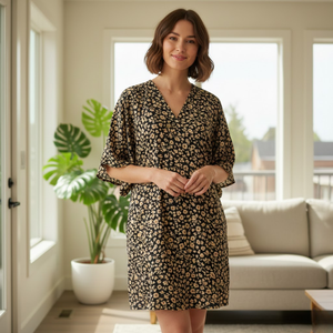 Kaftan en soie noire à fleurs, col en V, ourlet à volants, tenue de soirée, robe en soie faite à la main de haute qualité, chef-d'œuvre féminin - Product Image 2