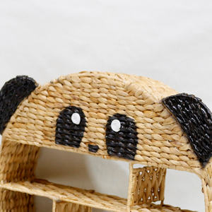 Woven wicker water hyacinth wall <b>shelf</b> kid <b>bedroom</b> decorative book display racks unique panda shape hanging organizer holder - Product Image 2