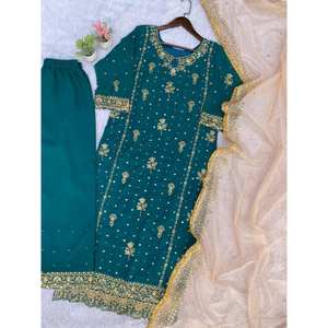 Salwar Kameez de Seda de Diseñador - Top, Pantalón y Dupatta - para Fiestas - Product Image 5