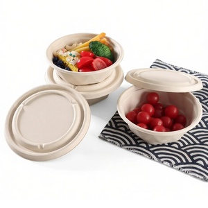 Hot Selling Disposable Sugarcane Pulp Diamond Shapes Bowl <b>Lid</b> 24oz Biodegradable Party Catering Food Packaging for Restaurants - Product Image 2