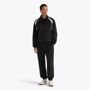 Chándal Negro para Hombre, Cierre de Cremallera Completo, Corte Regular, Cuello Alto, Color Sólido, Transpirable, Poliéster, Ropa Deportiva Informal - Product Image 2