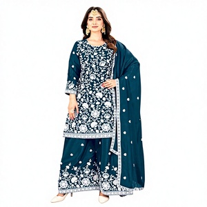 <b>Presenting</b> New Collection Modern Party Heavy Embroidery Chinnon Silk Top Bottom and Dupatta Set - Product Image 1