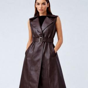 Abrigo Largo Formal sin Mangas y Transpirable para Mujer, Ropa de Invierno, Abrigo Elegante con Cierre de Cinturón - Product Image 4