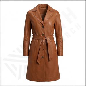 Nuevo estilo, abrigos largos de cuero de alta calidad para mujer, talla grande, MOQ bajo, chaqueta de cuero personalizada de punto transpirable - Product Image 2