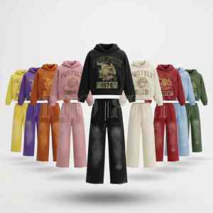 Conjuntos de dos piezas personalizados lisos y sencillos para uso casual: sudaderas con capucha y pantalones deportivos, trajes deportivos para invierno, chándales de entrenamiento. - Product Image 1