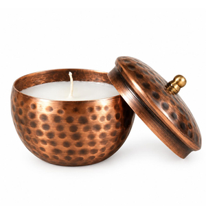 Pot à bougie en laiton antique rempli de cire avec couvercle, porte-bougie votif pour mariages, couleur antique - Product Image 4