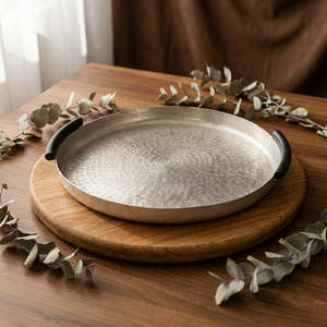 Luxury Handmade Decorative Portable Metal Serving <b>Tray</b> <b>Handles</b> Polished Finish Silver Residential Use Customizable at Low Price - Product Image 2