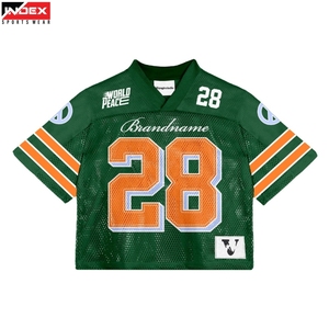 Maillot de football américain INDEX à col en V, manches courtes, en mesh vert et orange, numéro 28, respirant, coupe classique, vêtements pour hommes - Product Image 1