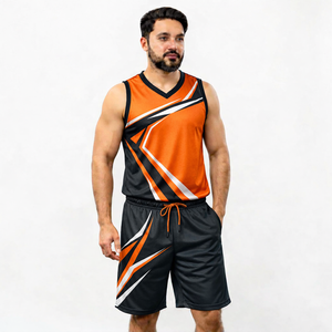 Conjunto de camiseta sin mangas y pantalones cortos con estampado geométrico para hombre, cuello en V, de secado rápido, tejido de poliéster, estilo deportivo, para verano. - Product Image 1