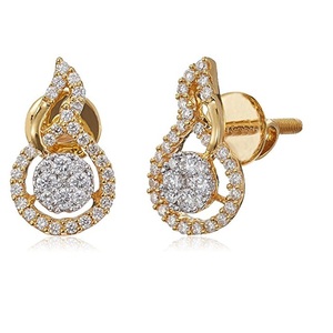 Luxury Gold Plated Stud <b>Earrings</b> with Brilliant Round Lab Grown Center Stone Sparkling <b>Halo</b> and Elegant Twisted Leaf <b>Earring</b> - Product Image 1