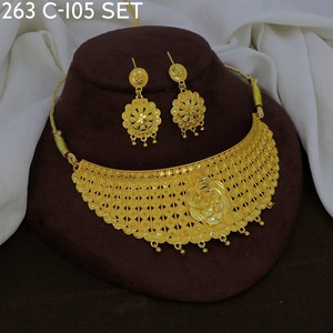 MIJ Elegant Gold Plated Vintage Style Geometric Design Women's <b>Bridal</b> Necklace Earring Set Ceylon Style South Indian Kandyan Set - Product Image 1