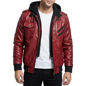 <b>Men's</b> Solid Color Leather Hooded <b>Biker</b> <b>Jacket</b> - Fully Customizable Motorcycle <b>Jacket</b> <b>Men's</b> Leather <b>Biker</b> <b>Jacket</b> - Product Image 5