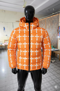 Mens Orange Solid Hooded Waterproof Breathable Eco Friendly Puffer Jacket Winter Warm <b>Bubble</b> <b>Coat</b> Streetwear Front Logo Custom - Product Image 6