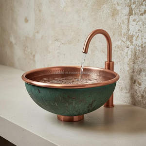 Lavabo en cuivre fait main pour la décoration de salle de bain de luxe, finition martelée traditionnelle, évier durable, artisanat artisanal, design d'intérieur - Product Image 1