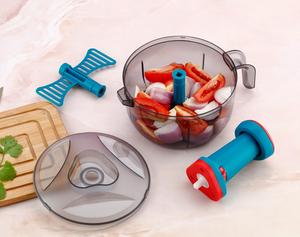 Picadora Manual de Alimentos con Recipiente Transparente, Mango Azul y Rojo, Cuchillas Portátiles de Acero Inoxidable, Apta para Lavavajillas, para Ajo - Product Image 2