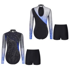 Ensemble de justaucorps et short de danse pour femmes, idéal pour le patinage artistique, la danse latine, la salsa, le tango, les spectacles de danse de salon et les entraînements décontractés. - Product Image 2