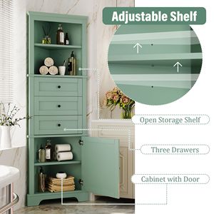 Adjustable <b>Shelves</b> Green Triangle Tall Cabinet with 3 Drawers MDF Board Painted <b>for</b> Bathroom <b>Kitchen</b> Living Room - Product Image 5