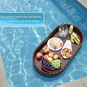 Bandeja flotante de ratán tejida a mano, perfecta para comer junto a la piscina, bebidas, refrigerios, frutas y reuniones estilo resort, procedente de la India. - Product Image 4