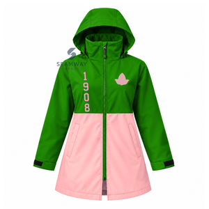 Alpha |   Kapa |   Alpha Damen Grün-Rosa Kapuzen-Reißverschluss-Trenchcoat Bestickte Griechische Buchstaben Wasserdichter Reißverschluss-Anorak Mantel - Product Image 1