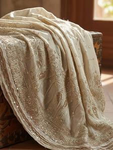 Tissu brodé perlé Dobby 100% soie pour robes de mariée, dentelle et vêtements pour filles - Fournisseur et fabricant sur mesure - Product Image 1