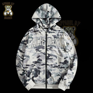 Ensemble décontracté de survêtement en coton premium pour hommes, tissu camouflage léger, avec sweat à capuche zippé et pantalon de survêtement, vente en gros, OEM, marque privée - Product Image 2