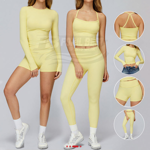 Ensemble de sport 3 pièces uni taille haute respirant et écologique en Spandex/Polyester pour femme, marque privée - Product Image 2