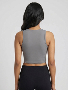 Haut court de compression à manches courtes pour femme, col rond, pour le yoga et le fitness, vêtement de sport, débardeur court d'entraînement - Product Image 2
