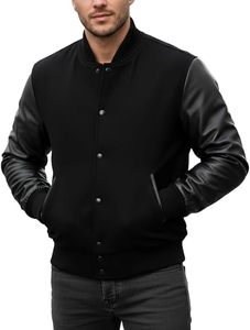 Blousons universitaires pour hommes de haute qualité, légers, à col montant, en laine d'hiver, avec manches en cuir, design optimal, devant en tissu uni - Product Image 4