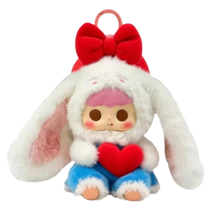 ตุ๊กตากระต่ายน้อยน่ารักอารมณ์โกรธ  จี้ห้อยกระเป๋าเด็ก  ตุ๊กตาขนนุ่มพร้อมหูแมว  ชุดเอี๊ยมสีแดง - Product Image 5