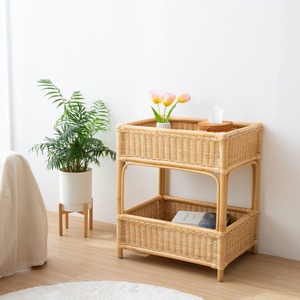 Wicker <b>storage</b> racks scalloped rattan 2 tier basket stand high quality <b>tabletop</b> organizers - Product Image 6