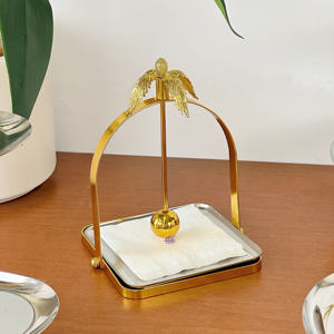 Napkin Holder Palm <b>Tree</b> Accent <b>Weighted</b> Arm Square Metal Tissue Dispenser Tray Home Table Decor - Product Image 1