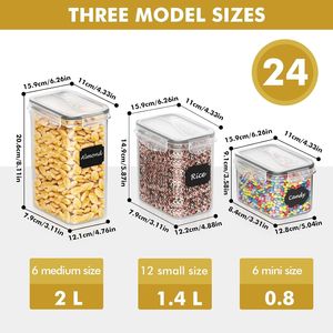 Set di 24 Contenitori Ermetici in Plastica per Dispensa, Organizzatori per Alimenti Secchi, Cereali e Farina con Coperchi - Product Image 2