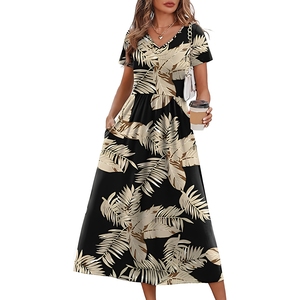 Vestido midi fluido de verano para mujer, estilo informal, para vacaciones en la playa, con bolsillos - Product Image 1