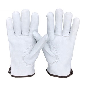 White Leather Work <b>Gloves</b> Durable Outdoor Casual Style Four Seasons Use Leather <b>Gloves</b> For <b>Man</b> - Product Image 4