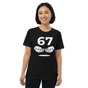 Camiseta negra de manga corta para hombre con estampado del número 67 y bigote, cuello redondo, corte regular, de algodón jersey. - Product Image 3