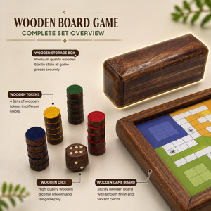 Jeu de société en bois double : Ludo et Serpents |   Ensemble de jeu familial réversible Mangowood Premium |   Jeu de table compact pour les voyages - Product Image 4