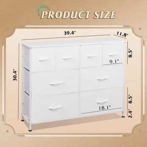 Torre de Almacenamiento de Tela con 8 Cajones, Estructura Metálica y Tapa de Madera, Organizador Blanco para Dormitorio y Sala de Estar - Product Image 2
