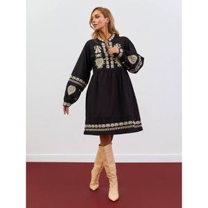 Vestido Bordado Ucraniano - Cintura Natural, Diseño Sólido, 100% Algodón, Ecológico, Vestido Casual para Mujer - Product Image 3