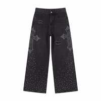 Jeans de mezclilla casuales de pierna ancha para hombre al por mayor con estampado, lavado, precio de fábrica para minoristas de moda