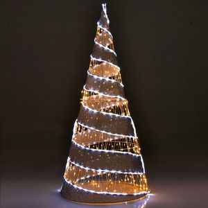 Albero di Natale a Cono Floccato Pre-Illuminato 7 Piedi con 550 Luci LED Rami Pieghevoli per Uso Interno - Product Image 2