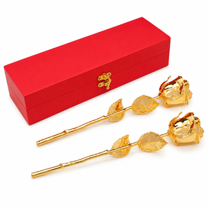 Rose en métal plaqué or 24 carats, rose véritable trempée dans du feuille d'or avec tige, rose en métal de haute qualité, décoration de table de mariage haut de gamme - Product Image 5
