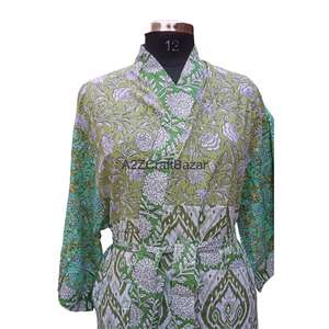 Bata Kimono de Manga Corta para Mujer, 100% Algodón, Estampado Floral, Cuello en V, con Cordón Ajustable, 240g, Transpirable y de Secado Rápido - Product Image 5