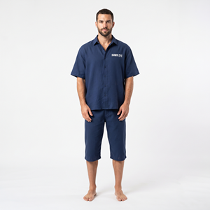 Wholesale Summer Blue Shirt and Shorts Suit Unique Applique Mirror Light <b>Sewing</b> <b>Set</b> Boxy Fit Lapel Button Down Shirt - Product Image 4