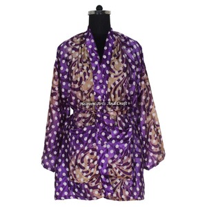 KS015 Kimono Vintage de Seda con Manga Corta, Estilo Sari, Vestido Corto Bohemio, Kimono Vintage, Vestido Corto de Dama de Honor, Estilo Bohemio - Product Image 6