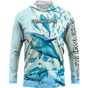 Sweat à capuche pour homme en bambou recyclé, matière anti-UV UPF50+, évacuation de l'humidité, sublimation, thème thon, 100% polyester - Product Image 1